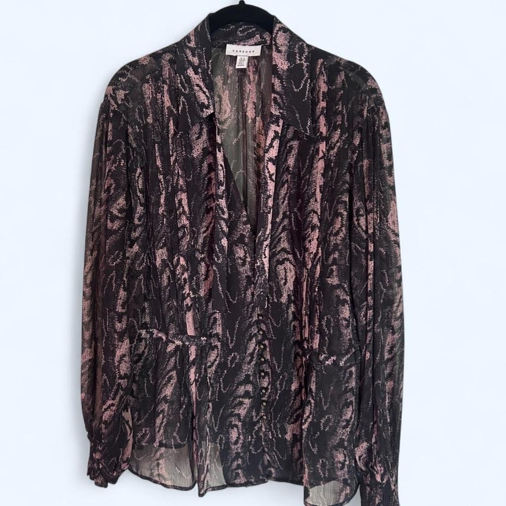Topshop Sheer Blouse with Black and Pink Pattern